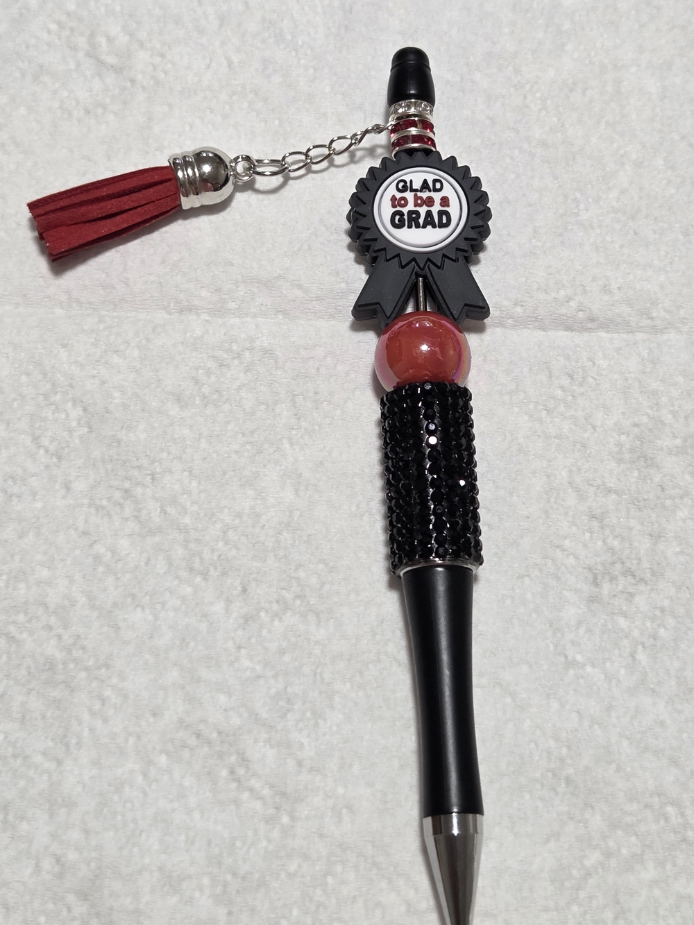 Stylish Black and Red 'Glad to be a Grad' Tassel Pen